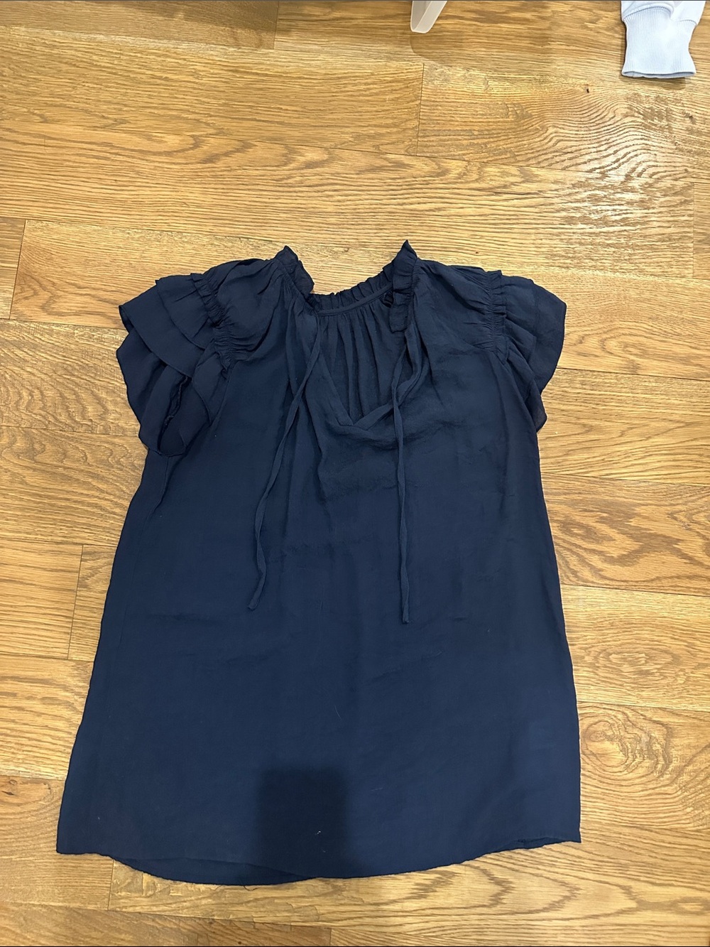 Women’s Navy Ruffle Sleeve Tie-Neck Top